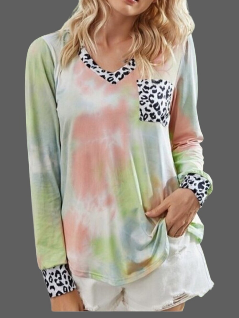 3/$30 Pastel Tie Dye Leopard Print Long Sleeve Rave Shirt